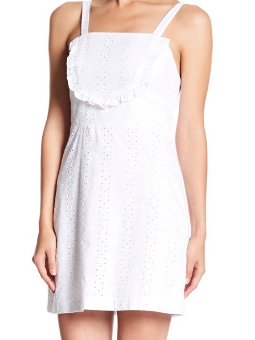 CAD 100% cotton White Eyelet Ruffle Sundress - Women's Casual Summer Dress